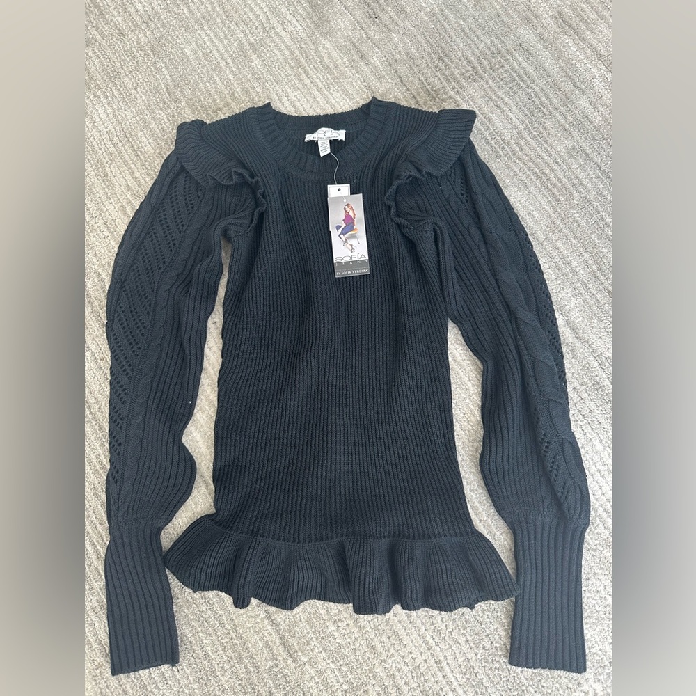 Sofia Jeans By Sofia Vergara Black Ruffle Sweater